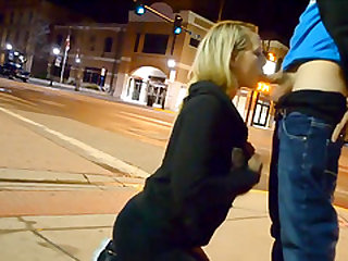 Cute Blonde Girlfriend Sidewalk Blowjob In Public