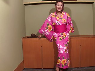 Kimono is sexy on a Japanese tranny masturbating erotically